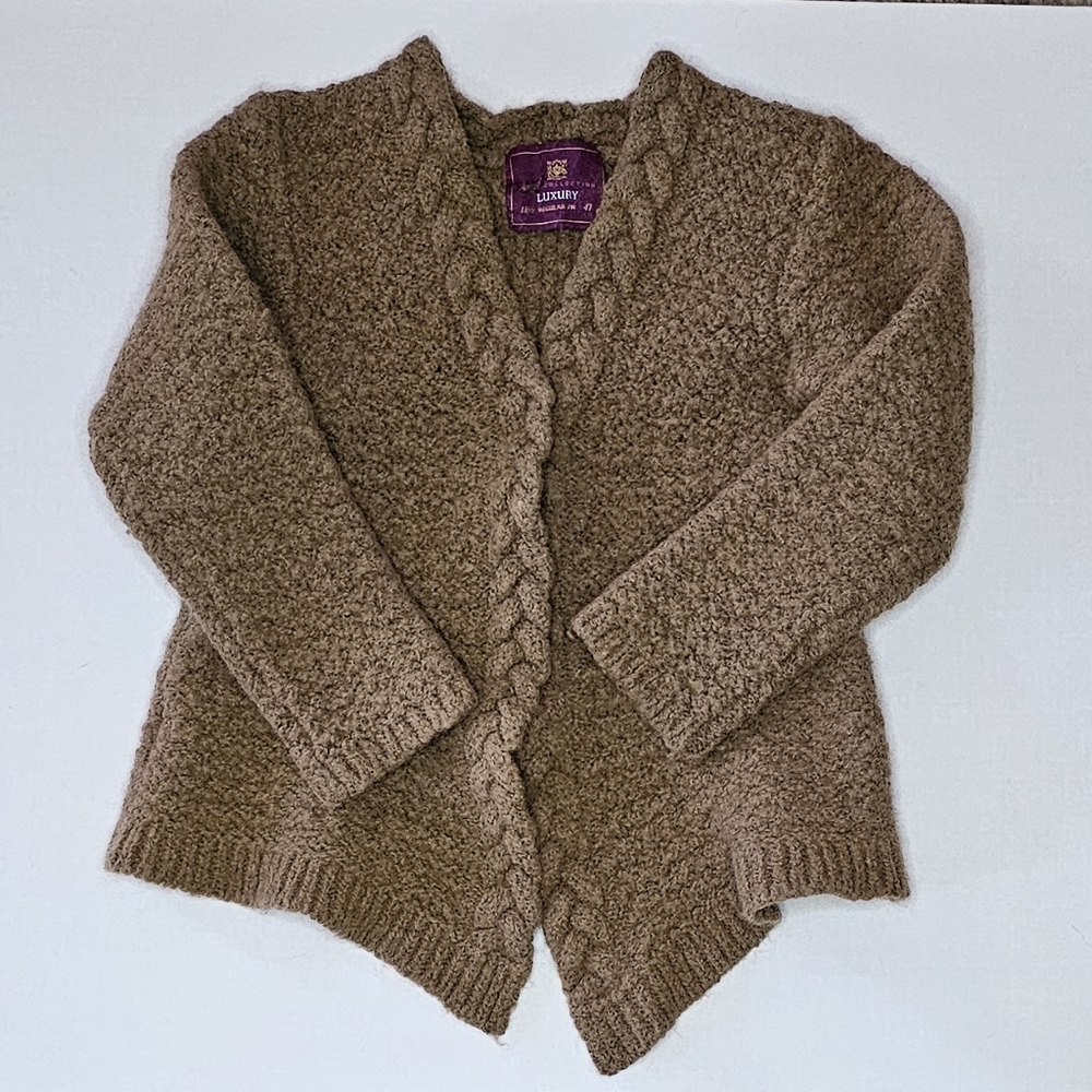 Luxe Brown Academia Cable Knit Cardigan Sweater